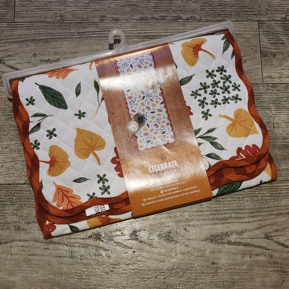 NWT Celebrate Together Quilted Autumn Leaves 13"x 36" Table Runner Thanksgiving